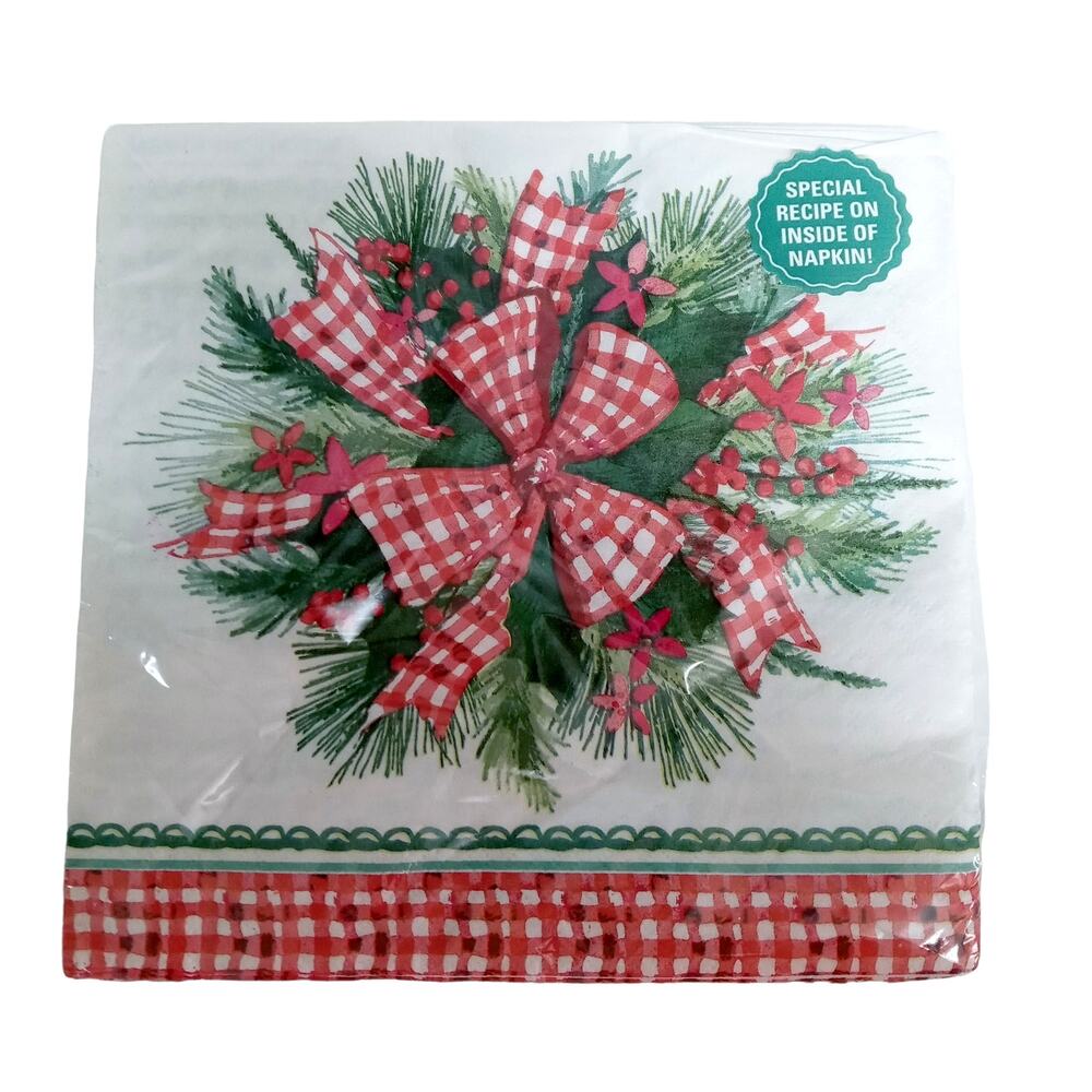 Christmas Dinner Napkins Gingham Ribbons Bows Pioneer Woman 2 Ply 20 Count